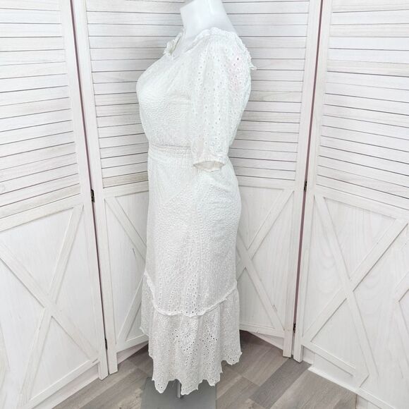 Betsey Johnson Eyelet Off The Shoulder Smocked Waist Midi Dress White Large - Picture 3 of 14